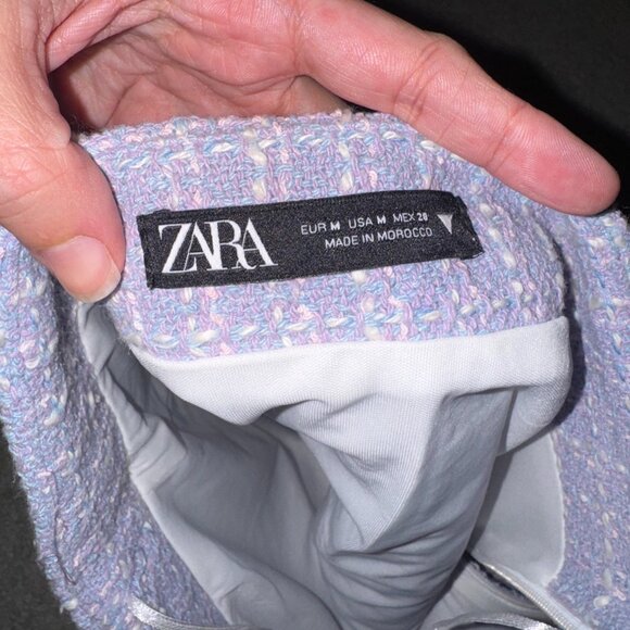 Zara Tweed Mini Skirt in Soft Lilac – Size Medium - Picture 3 of 3